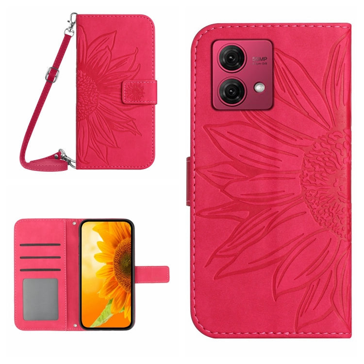 For Motorola Edge 40 Neo HT04 Skin Feel Sun Flower Embossed Flip Leather Phone Case with Lanyard