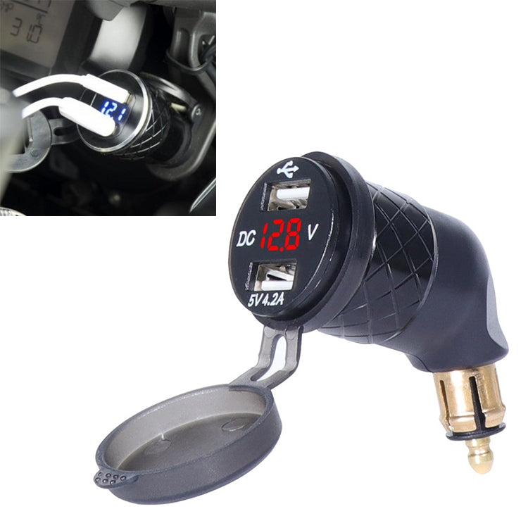 German EU Plug Special Motorcycle Elbow Charger Dual USB Voltmeter 4.2A Charger, Shell Color:Black