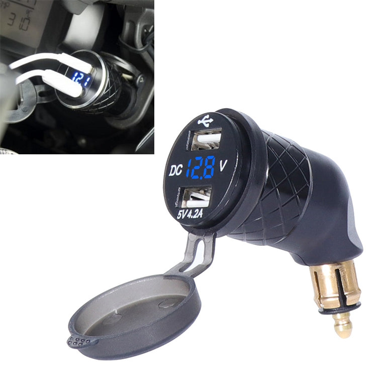 German EU Plug Special Motorcycle Elbow Charger Dual USB Voltmeter 4.2A Charger, Shell Color:Black