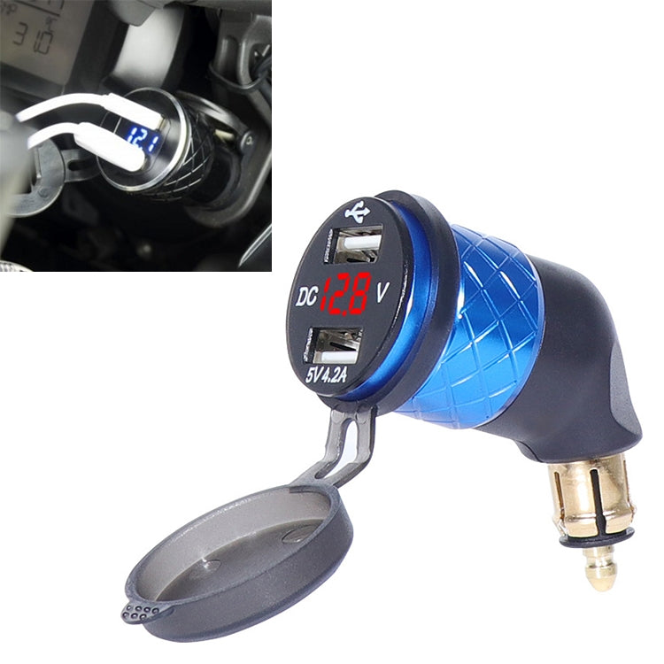 German EU Plug Special Motorcycle Elbow Charger Dual USB Voltmeter 4.2A Charger, Shell Color:Blue