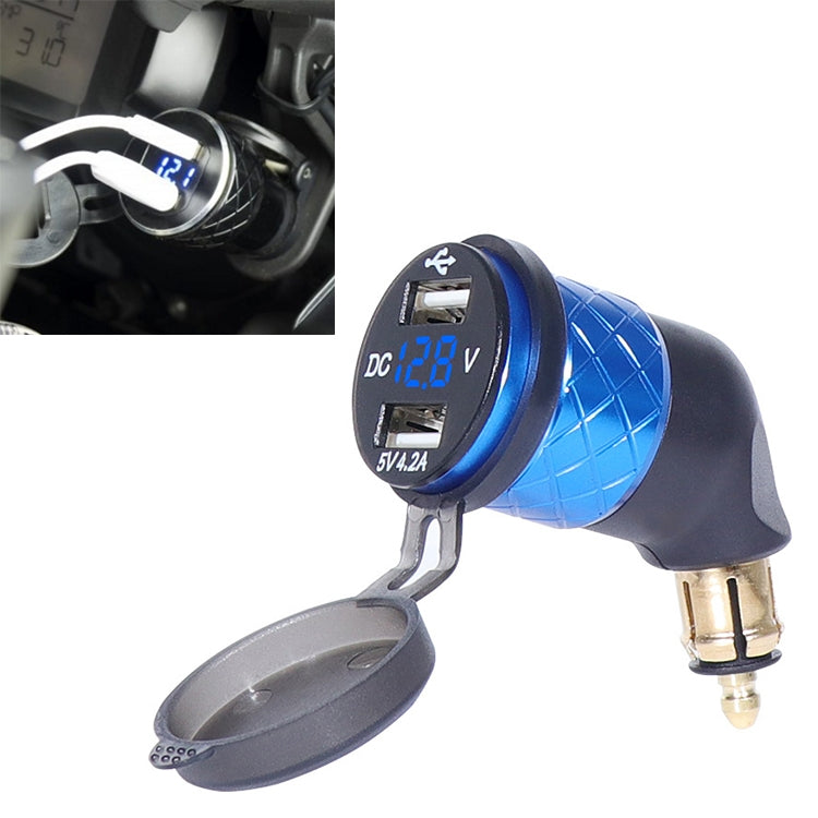 German EU Plug Special Motorcycle Elbow Charger Dual USB Voltmeter 4.2A Charger, Shell Color:Blue