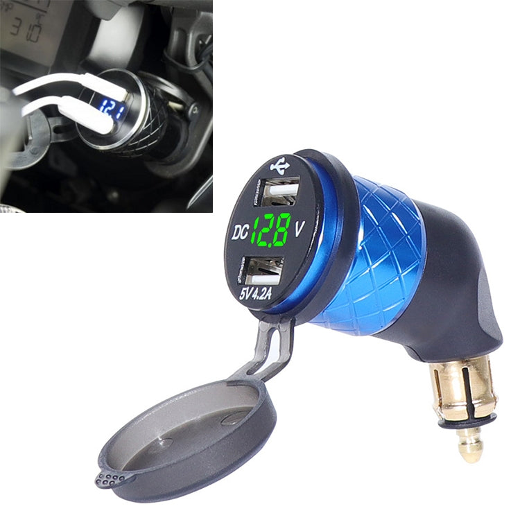 German EU Plug Special Motorcycle Elbow Charger Dual USB Voltmeter 4.2A Charger, Shell Color:Blue