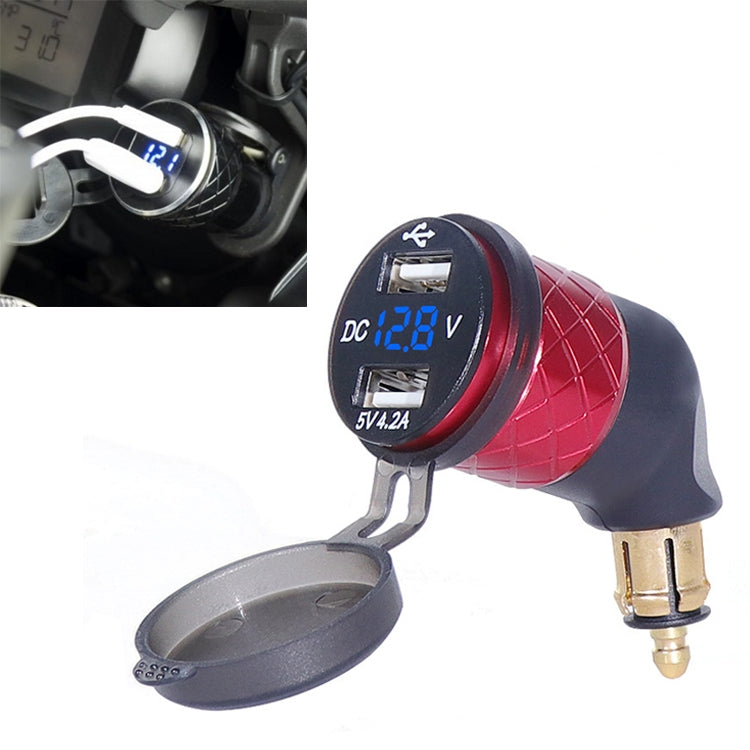 German EU Plug Special Motorcycle Elbow Charger Dual USB Voltmeter 4.2A Charger, Shell Color:Red