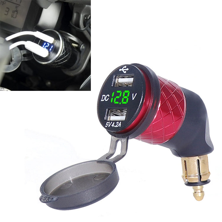 German EU Plug Special Motorcycle Elbow Charger Dual USB Voltmeter 4.2A Charger, Shell Color:Red