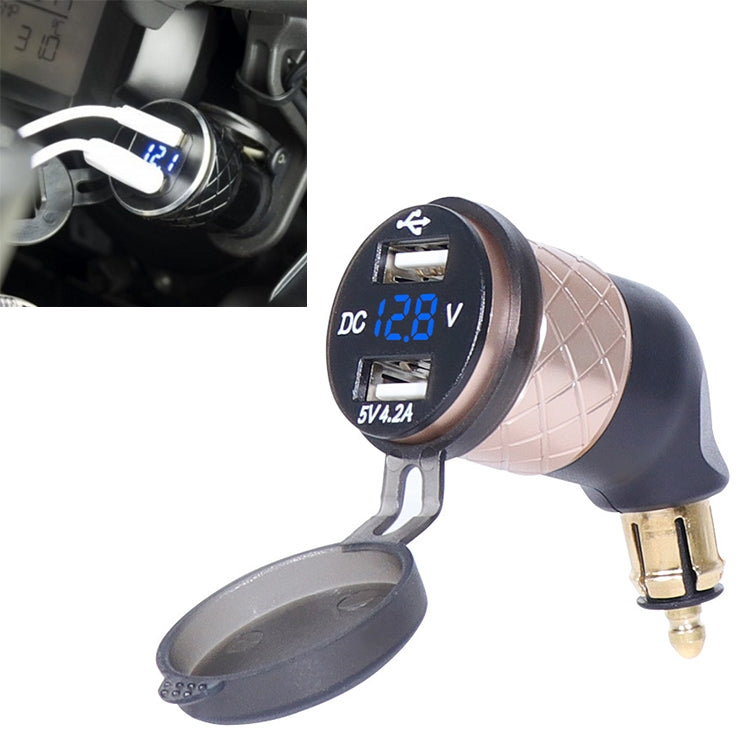 German EU Plug Special Motorcycle Elbow Charger Dual USB Voltmeter 4.2A Charger, Shell Color:Gold