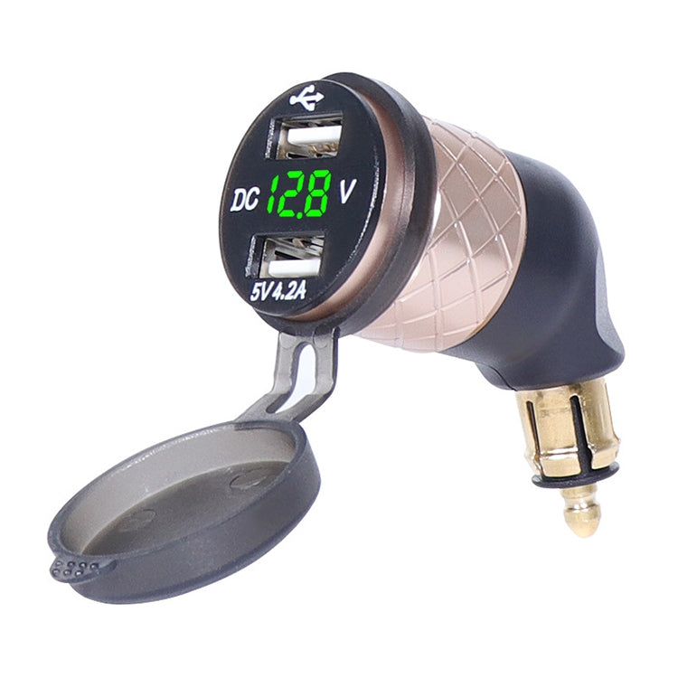 German EU Plug Special Motorcycle Elbow Charger Dual USB Voltmeter 4.2A Charger, Shell Color:Gold