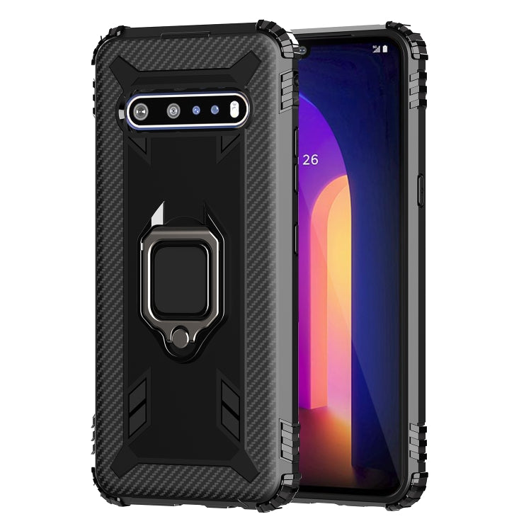 For LG V60 & V60 ThinQ Carbon Fiber Protective Case with 360 Degree Rotating Ring Holder