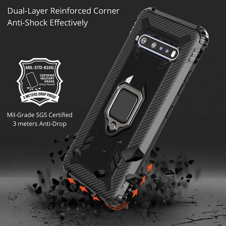 For LG V60 & V60 ThinQ Carbon Fiber Protective Case with 360 Degree Rotating Ring Holder