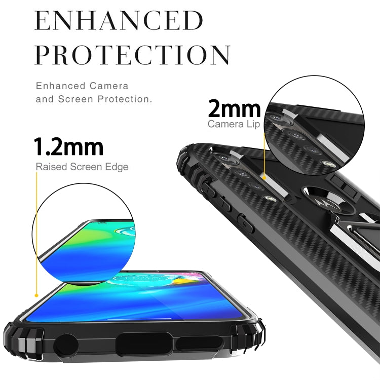 For Motorola Moto G Power Carbon Fiber Protective Case with 360 Degree Rotating Ring Holder