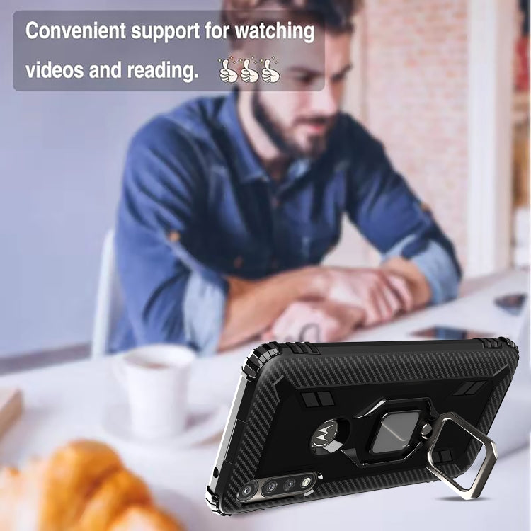 For Motorola Moto G Power Carbon Fiber Protective Case with 360 Degree Rotating Ring Holder
