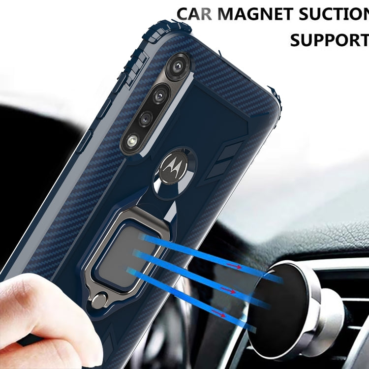 For Motorola Moto G Power Carbon Fiber Protective Case with 360 Degree Rotating Ring Holder
