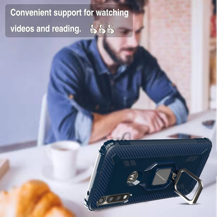 For Motorola Moto G Power Carbon Fiber Protective Case with 360 Degree Rotating Ring Holder