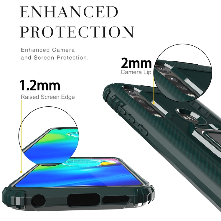 For Motorola Moto G Power Carbon Fiber Protective Case with 360 Degree Rotating Ring Holder