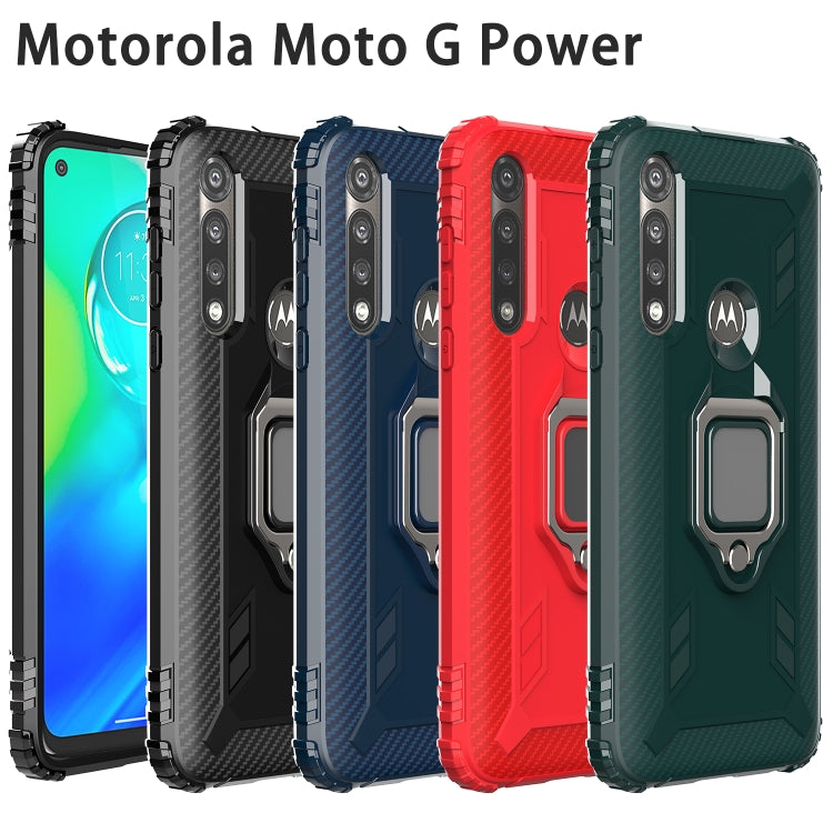 For Motorola Moto G Power Carbon Fiber Protective Case with 360 Degree Rotating Ring Holder