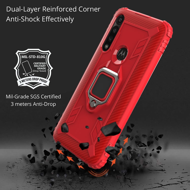 For Motorola Moto G Power Carbon Fiber Protective Case with 360 Degree Rotating Ring Holder