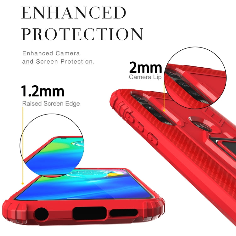 For Motorola Moto G Power Carbon Fiber Protective Case with 360 Degree Rotating Ring Holder