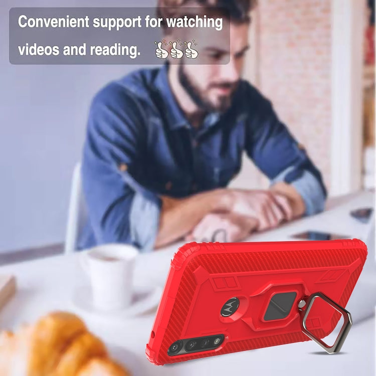 For Motorola Moto G Power Carbon Fiber Protective Case with 360 Degree Rotating Ring Holder