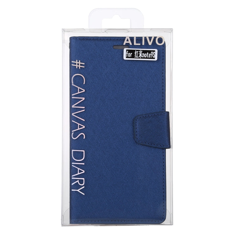 For Xiaomi Redmi Note 9S ALIVO Canvas Diary Silk Texture Horizontal Flip Leather Case with Holder & Card Slots & Wallet & Photo Frame