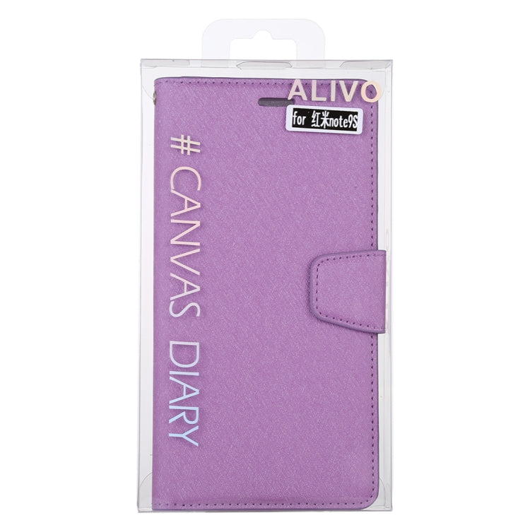 For Xiaomi Redmi Note 9S ALIVO Canvas Diary Silk Texture Horizontal Flip Leather Case with Holder & Card Slots & Wallet & Photo Frame
