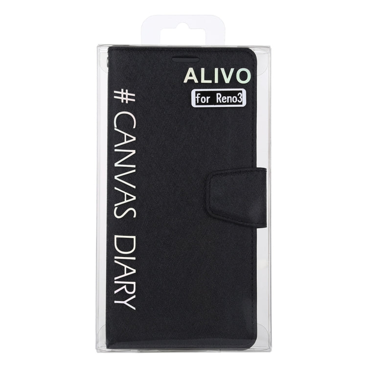 For OPPO Reno 3 ALIVO Canvas Diary Silk Texture Horizontal Flip Leather Case with Holder & Card Slots & Wallet & Photo Frame
