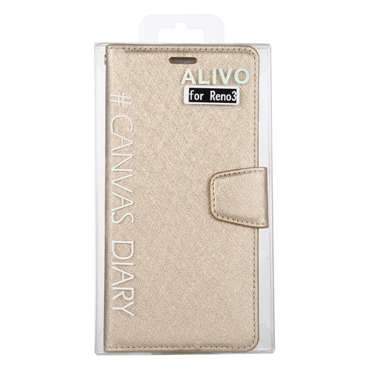 For OPPO Reno 3 ALIVO Canvas Diary Silk Texture Horizontal Flip Leather Case with Holder & Card Slots & Wallet & Photo Frame