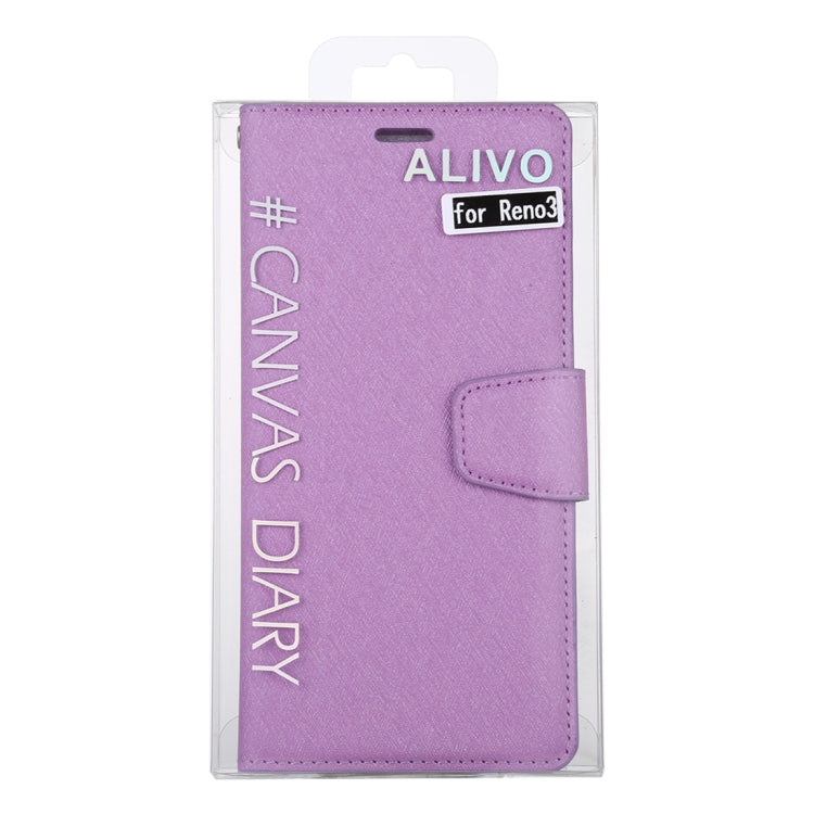 For OPPO Reno 3 Pro ALIVO Canvas Diary Silk Texture Horizontal Flip Leather Case with Holder & Card Slots & Wallet & Photo Frame