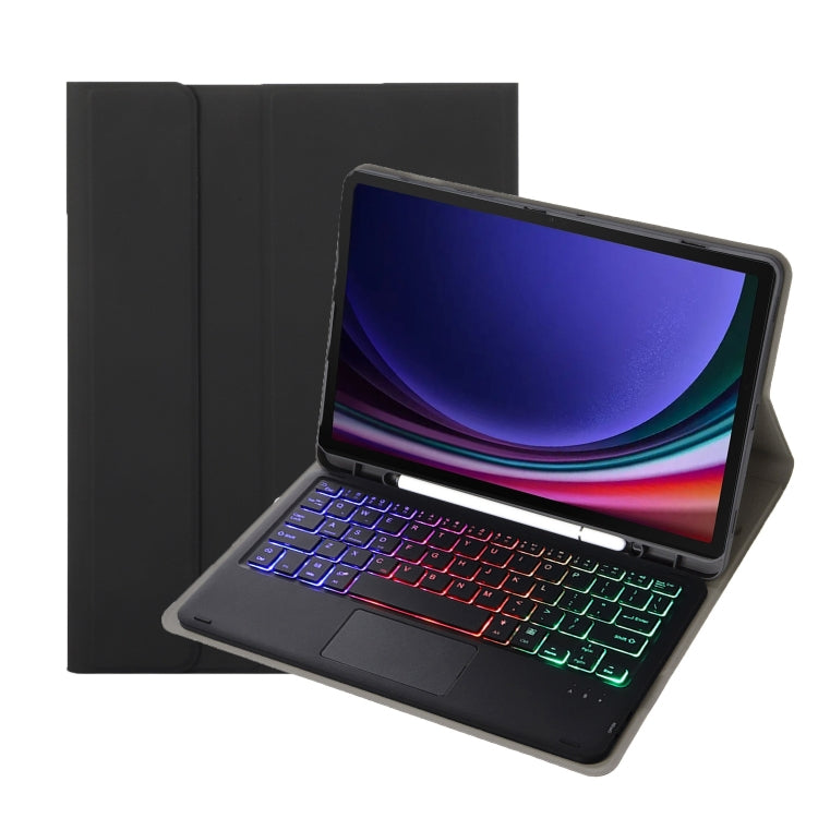 For Samsung Galaxy Tab S9 Candy Color Touch Backlight Bluetooth Keyboard Leather Tablet Case with Pen Holder