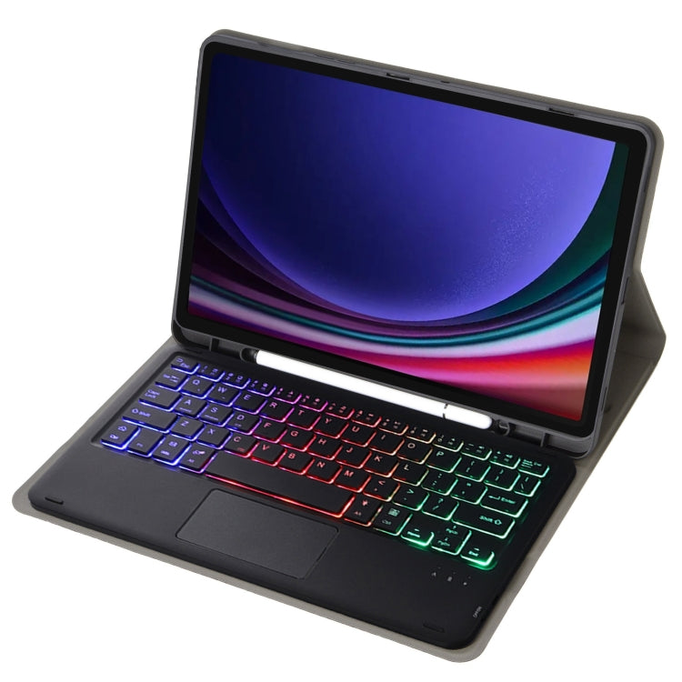 For Samsung Galaxy Tab S9 Candy Color Touch Backlight Bluetooth Keyboard Leather Tablet Case with Pen Holder