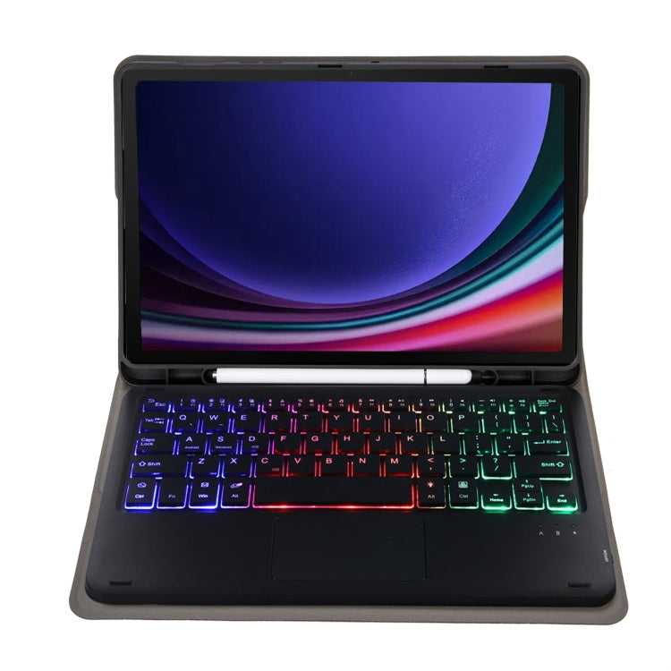 For Samsung Galaxy Tab S9 Candy Color Touch Backlight Bluetooth Keyboard Leather Tablet Case with Pen Holder