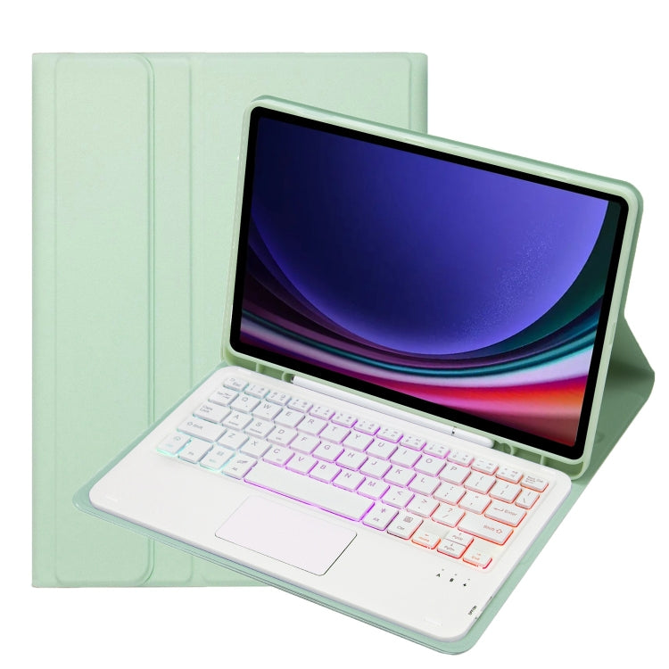 For Samsung Galaxy Tab S9 Candy Color Touch Backlight Bluetooth Keyboard Leather Tablet Case with Pen Holder