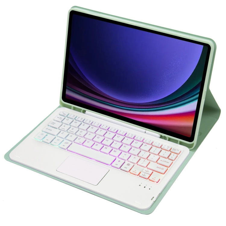 For Samsung Galaxy Tab S9 Candy Color Touch Backlight Bluetooth Keyboard Leather Tablet Case with Pen Holder