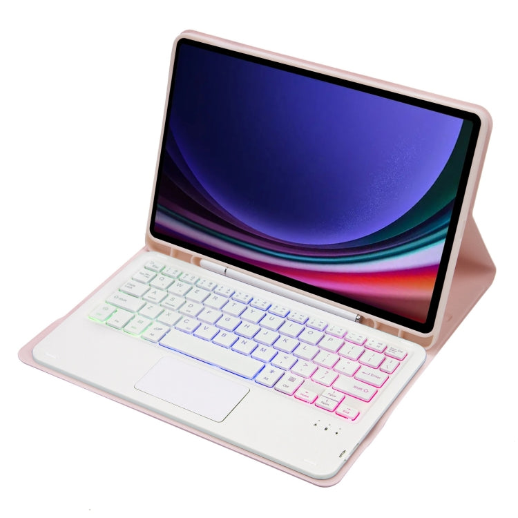For Samsung Galaxy Tab S9 Candy Color Touch Backlight Bluetooth Keyboard Leather Tablet Case with Pen Holder