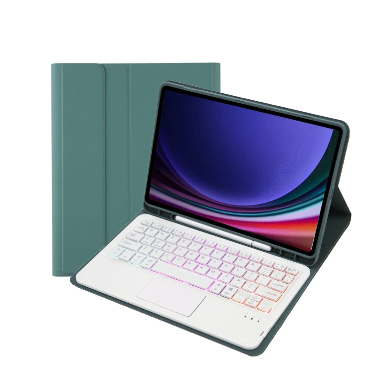 For Samsung Galaxy Tab S9 Candy Color Touch Backlight Bluetooth Keyboard Leather Tablet Case with Pen Holder