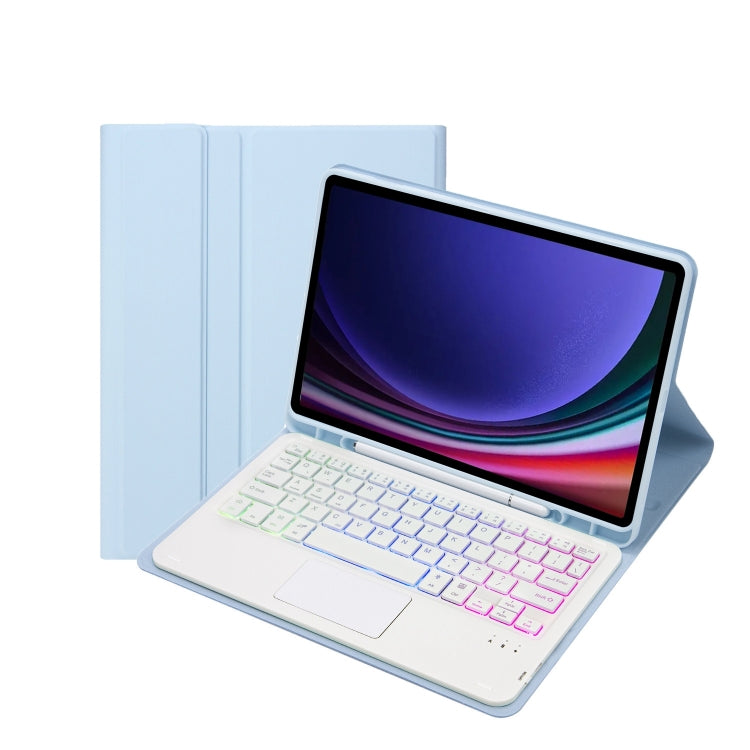 For Samsung Galaxy Tab S9 Candy Color Touch Backlight Bluetooth Keyboard Leather Tablet Case with Pen Holder
