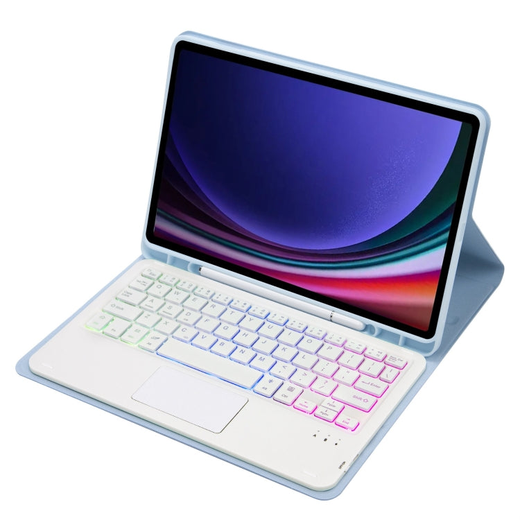 For Samsung Galaxy Tab S9 Candy Color Touch Backlight Bluetooth Keyboard Leather Tablet Case with Pen Holder