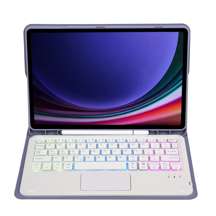 For Samsung Galaxy Tab S9 Candy Color Touch Backlight Bluetooth Keyboard Leather Tablet Case with Pen Holder