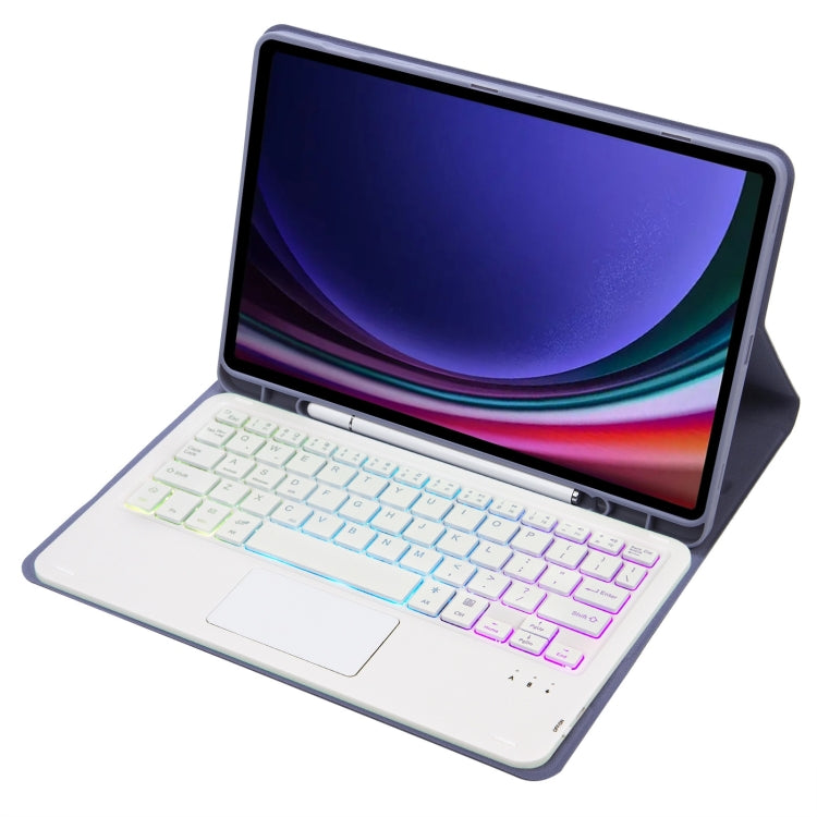 For Samsung Galaxy Tab S9 Candy Color Touch Backlight Bluetooth Keyboard Leather Tablet Case with Pen Holder