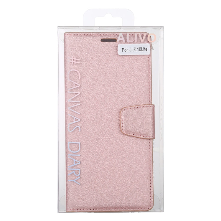 For Xiaomi Mi 10 Lite ALIVO Canvas Diary Silk Texture Horizontal Flip Leather Case with Holder & Card Slots & Wallet & Photo Frame