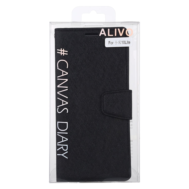 For Xiaomi Mi 10 Lite ALIVO Canvas Diary Silk Texture Horizontal Flip Leather Case with Holder & Card Slots & Wallet & Photo Frame