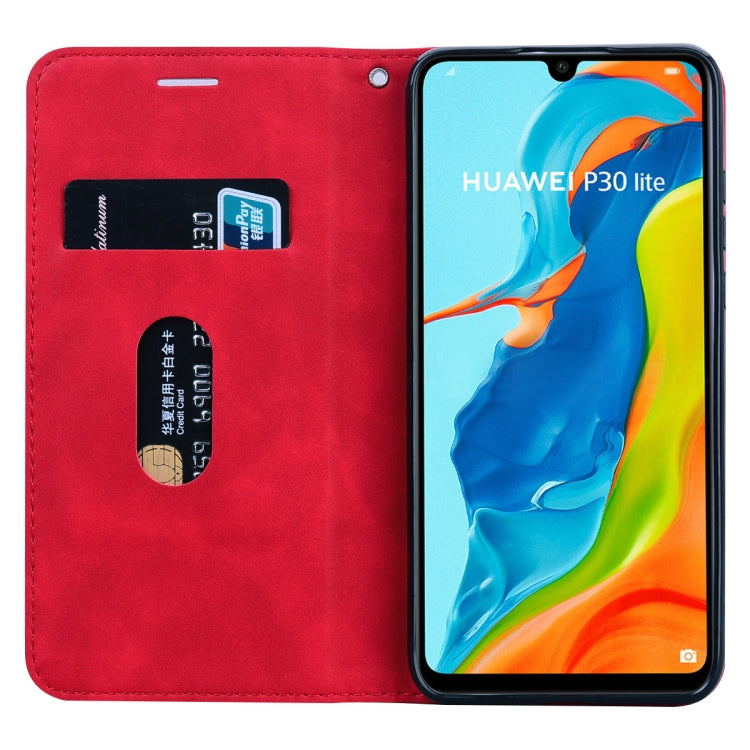 For Huawei P30 Lite Frosted Business Magnetic Horizontal Flip PU Leather Case with Holder & Card Slot & Lanyard