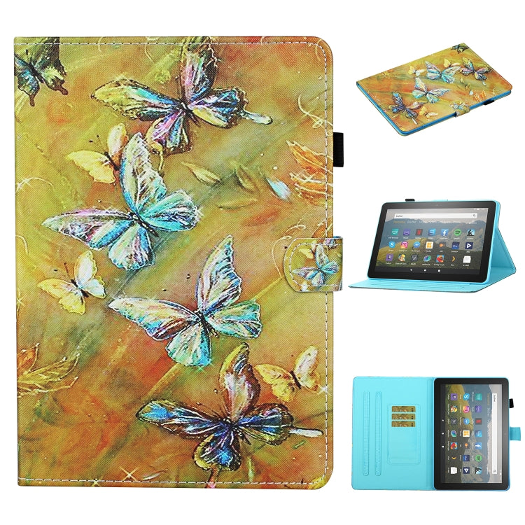 For Kindle Fire HD8 (2020) / HD8 Plus (2020) Colored Drawing Stitching Horizontal Flip Leather Case with Holder & Card Slots & Sleep / Wake-up Function