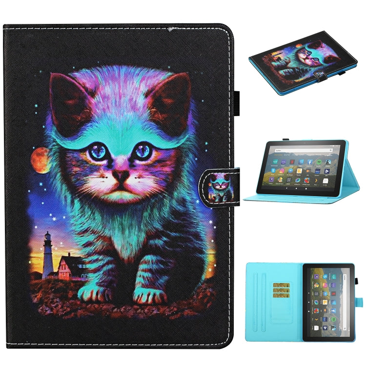 For Kindle Fire HD8 (2020) / HD8 Plus (2020) Colored Drawing Stitching Horizontal Flip Leather Case with Holder & Card Slots & Sleep / Wake-up Function