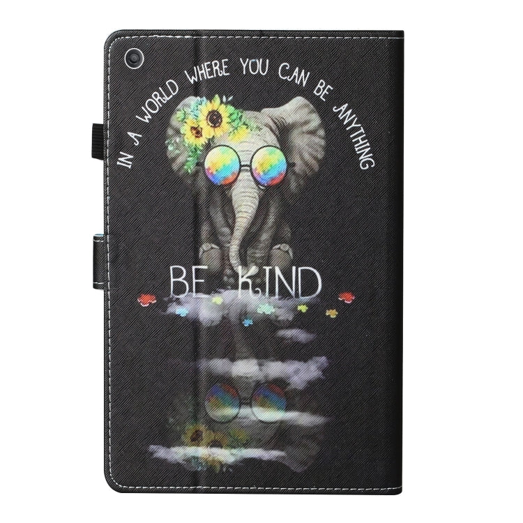 For Kindle Fire HD10 2015 / 2017 / 2019 Colored Drawing Stitching Horizontal Flip Leather Case with Holder & Card Slots & Sleep / Wake-up Function