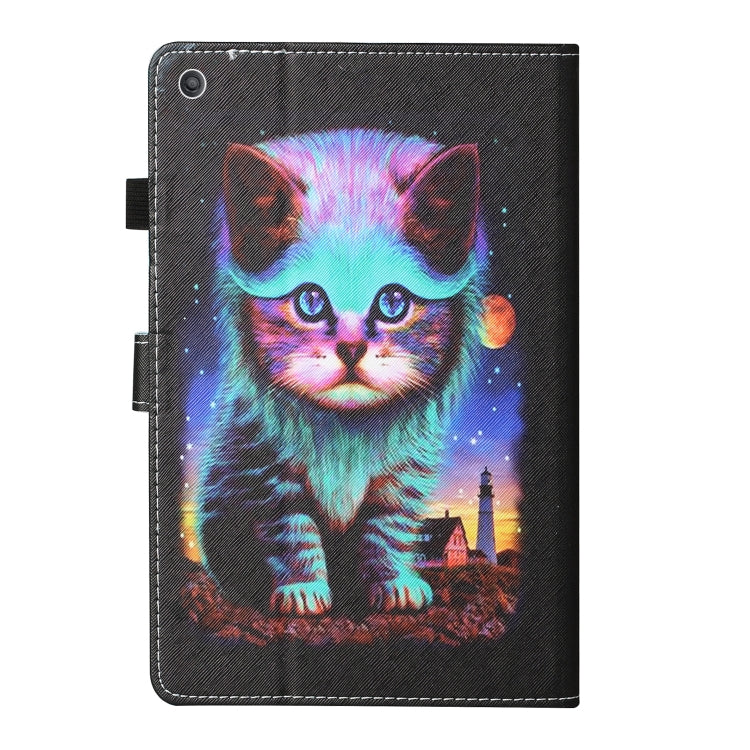 For Kindle Fire HD10 2015 / 2017 / 2019 Colored Drawing Stitching Horizontal Flip Leather Case with Holder & Card Slots & Sleep / Wake-up Function