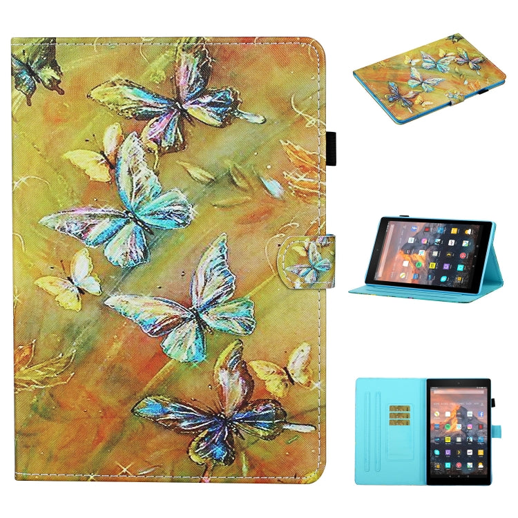 For Kindle Fire HD7 2015 / 2017 / 2019 Colored Drawing Stitching Horizontal Flip Leather Case with Holder & Card Slots & Anti-skid strip