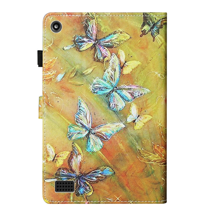 For Kindle Fire HD7 2015 / 2017 / 2019 Colored Drawing Stitching Horizontal Flip Leather Case with Holder & Card Slots & Anti-skid strip