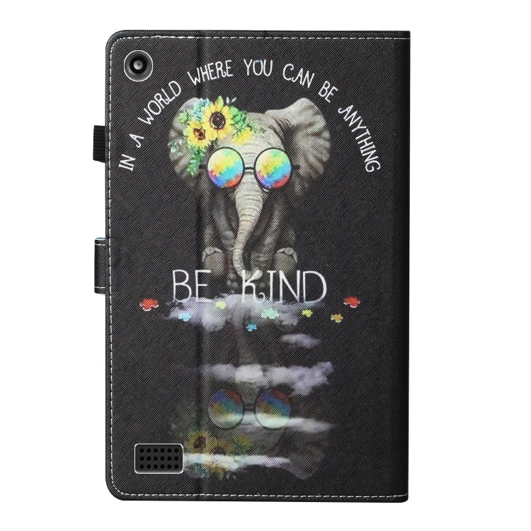For Kindle Fire HD7 2015 / 2017 / 2019 Colored Drawing Stitching Horizontal Flip Leather Case with Holder & Card Slots & Anti-skid strip