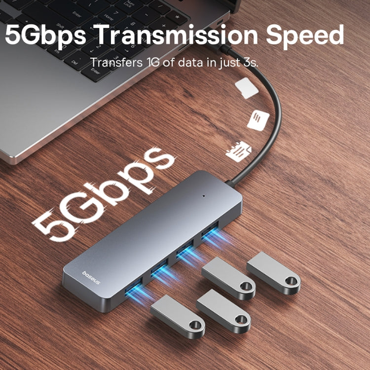 Baseus Ultra Joy Series 4 in 1 USB to USB3.0x4 HUB Adapter, Cable Length: 15cm(Space Grey)