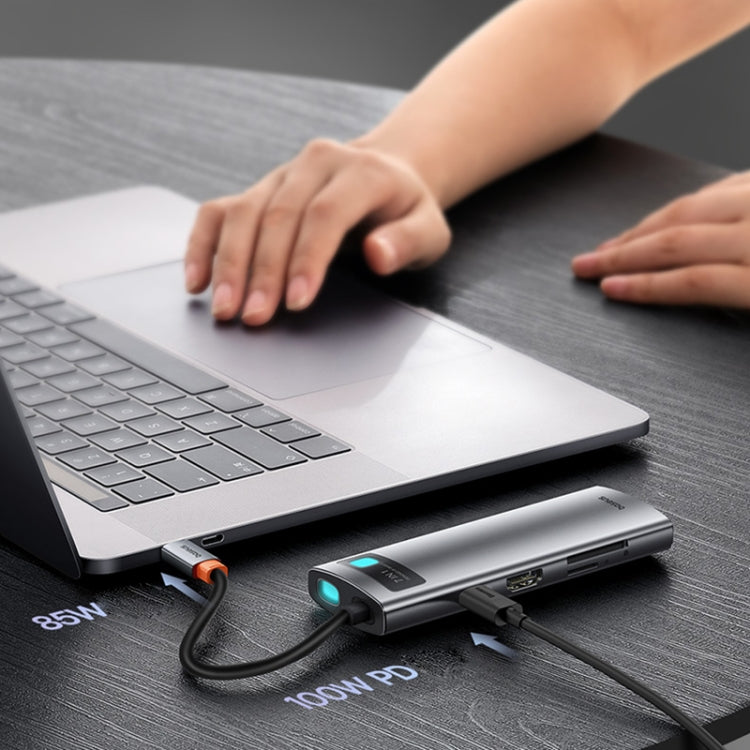 Baseus Metal Gleam Series 7 in 1 USB-C / Type-C to HDMI4K 60Hzx1+USB3.0x3+PDx1+SD/TFx1 HUB Docking Station(Space Grey)