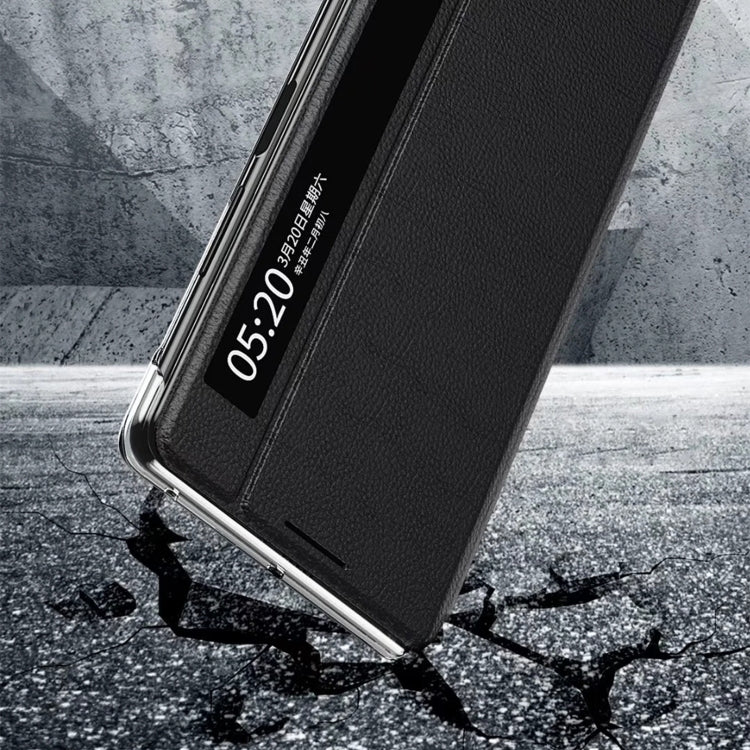 For Honor Magic V2 Smart View Window Plain Leather Phone Case